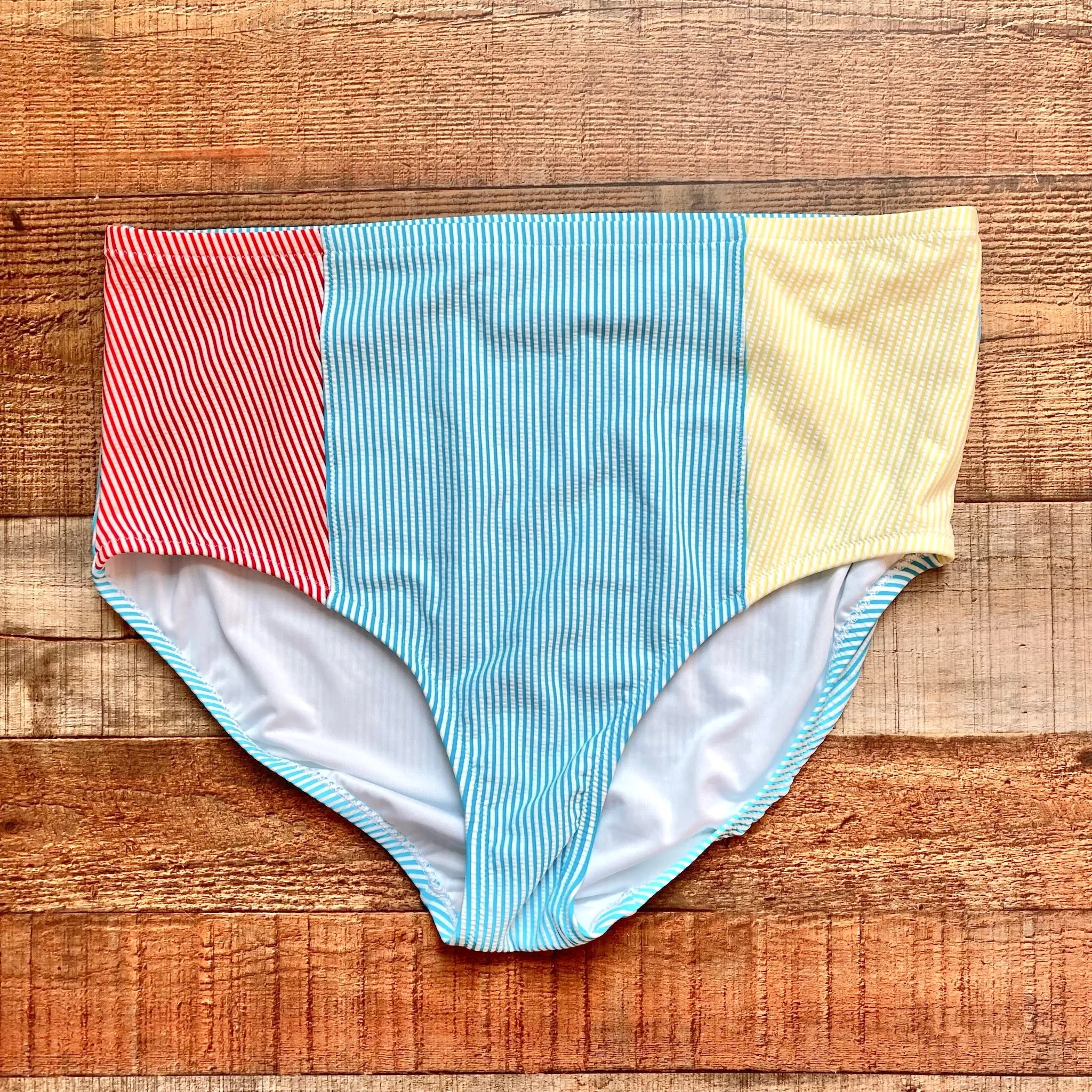 Lands End Blue/Yellow/Red Color Block Seersucker Bikini Bottoms- Size 18W (we have matching top, sold out online)