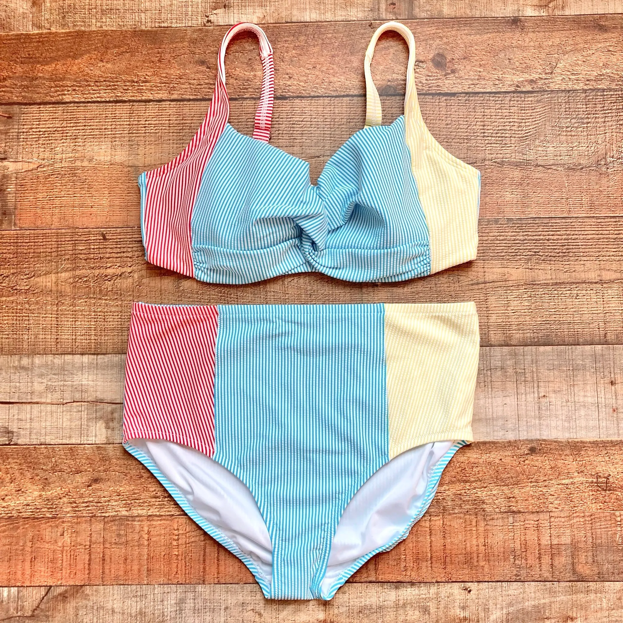 Lands End Blue/Yellow/Red Color Block Seersucker Bikini Bottoms- Size 18W (we have matching top, sold out online)