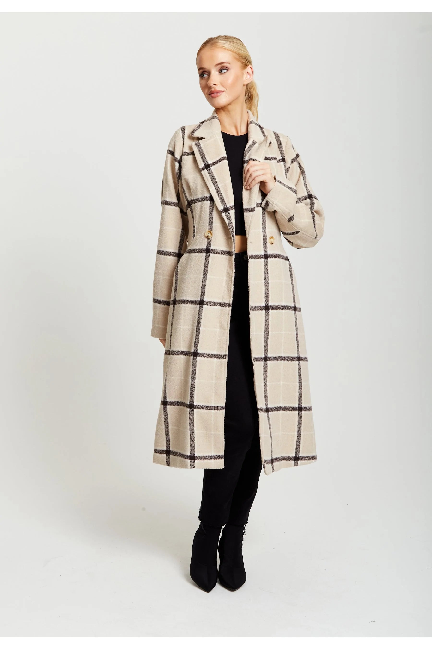 Liquorish Longline Check Coat