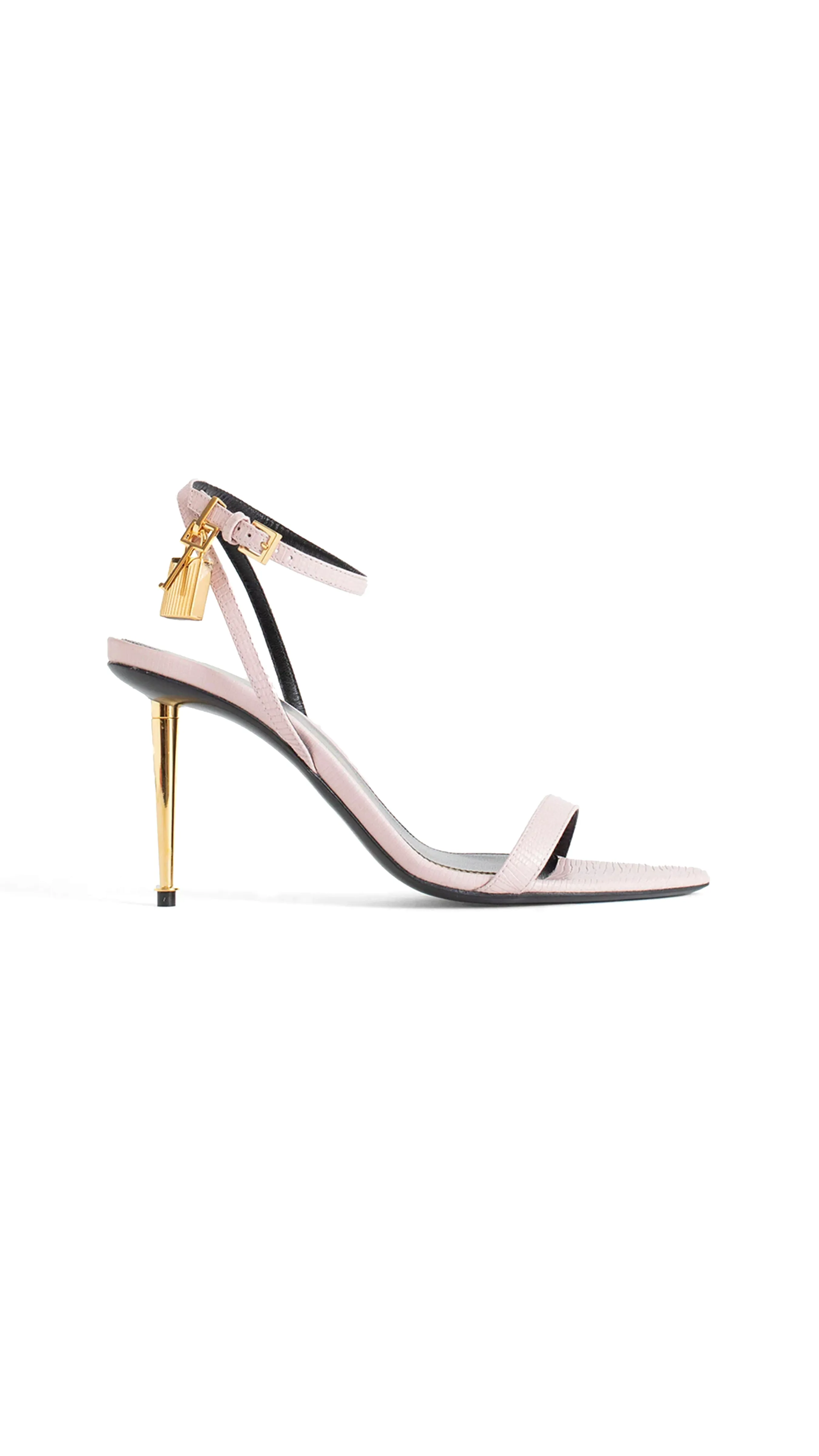 Lizard-Embossed Leather Padlock Pointy Naked Sandal - Light Pink