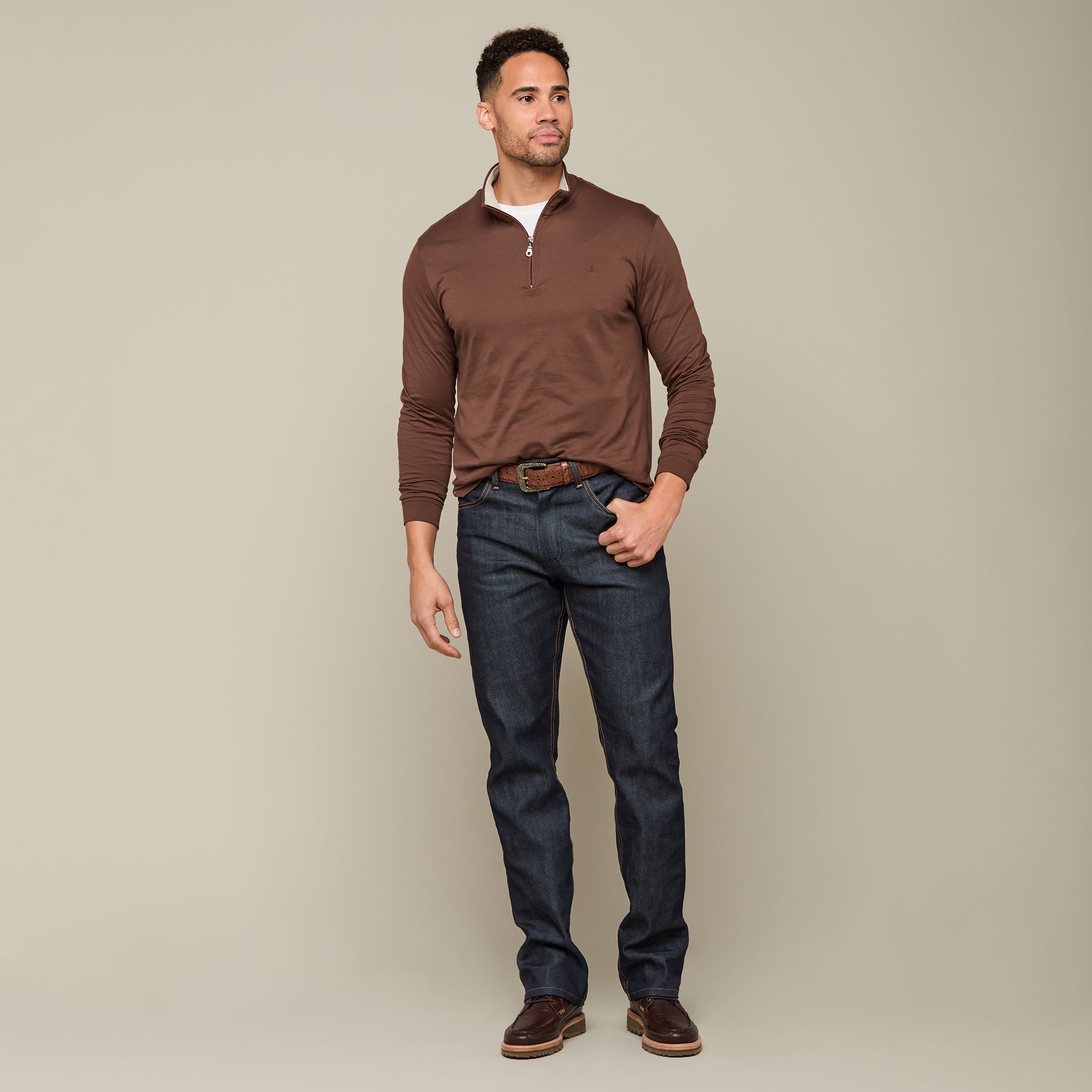 Lucchese Pima Cotton Quarter Zip :: Brown