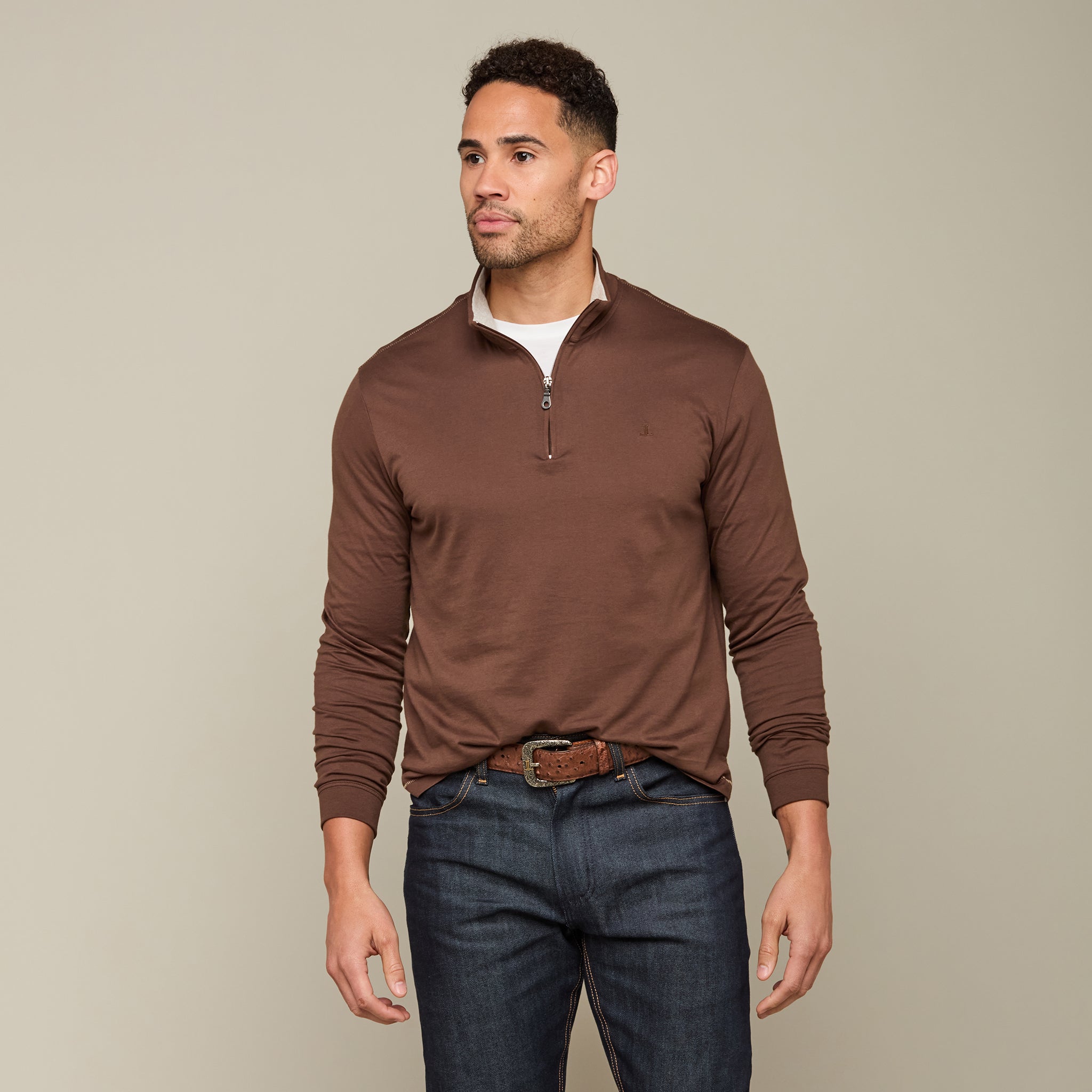 Lucchese Pima Cotton Quarter Zip :: Brown