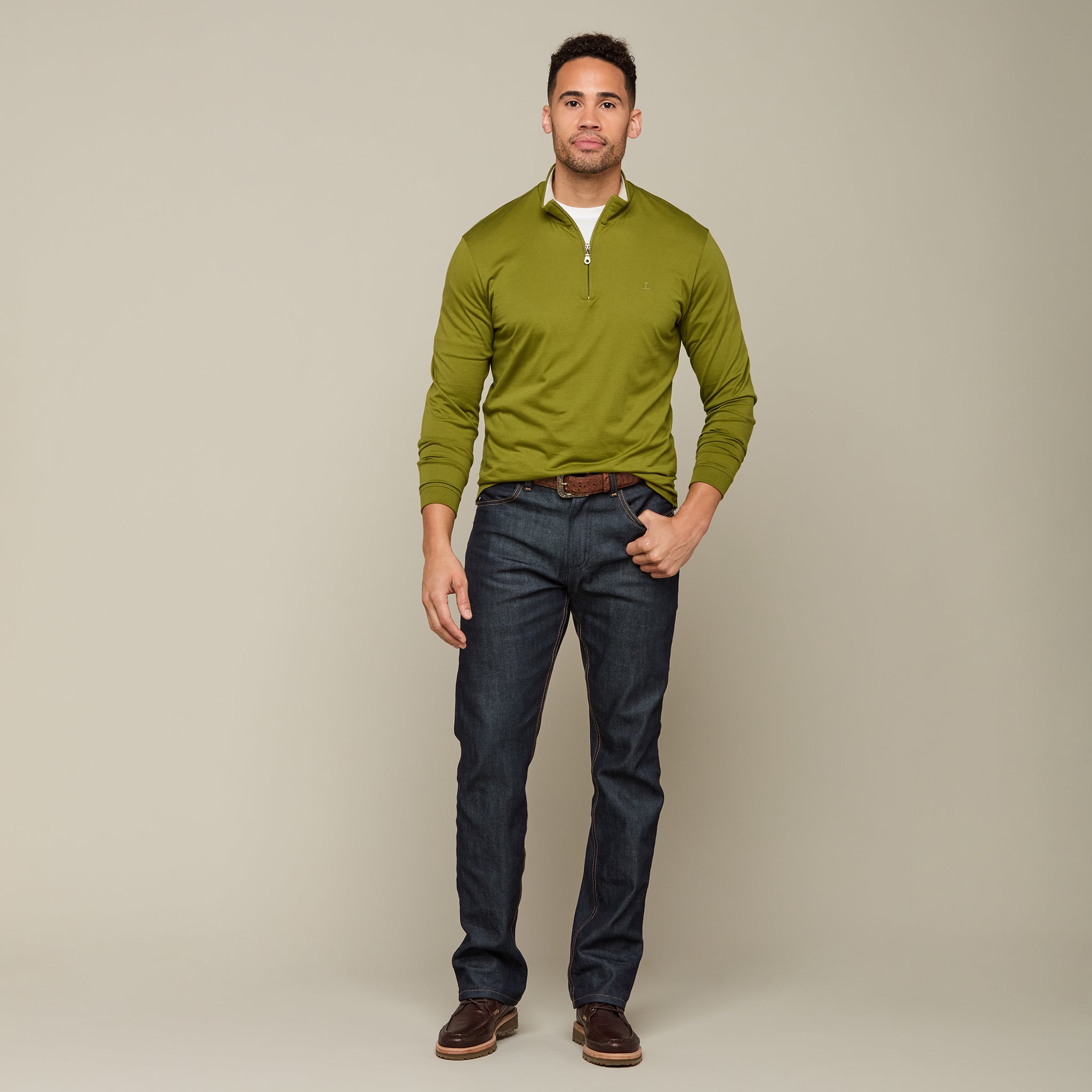 Lucchese Pima Cotton Quarter Zip :: Olive