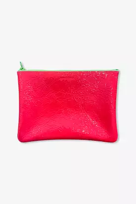 Medium Color Block Zip Pouch | Fluoro Pink + Fluoro Red