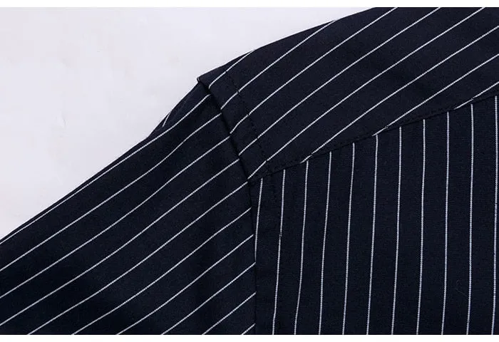 Men's Classic Standard-fit Striped Single Patch Pocket Long Sleeve Shirt