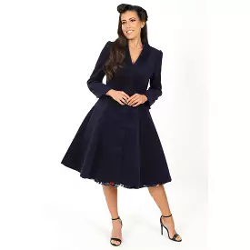 Navy Blue Vintage Winter Swing Coat