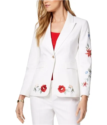 Nine West Womens Embroidered Floral One Button Blazer Jacket