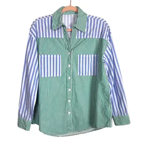 No Brand Green Striped/Blue Striped Color Block Button Up- Size S