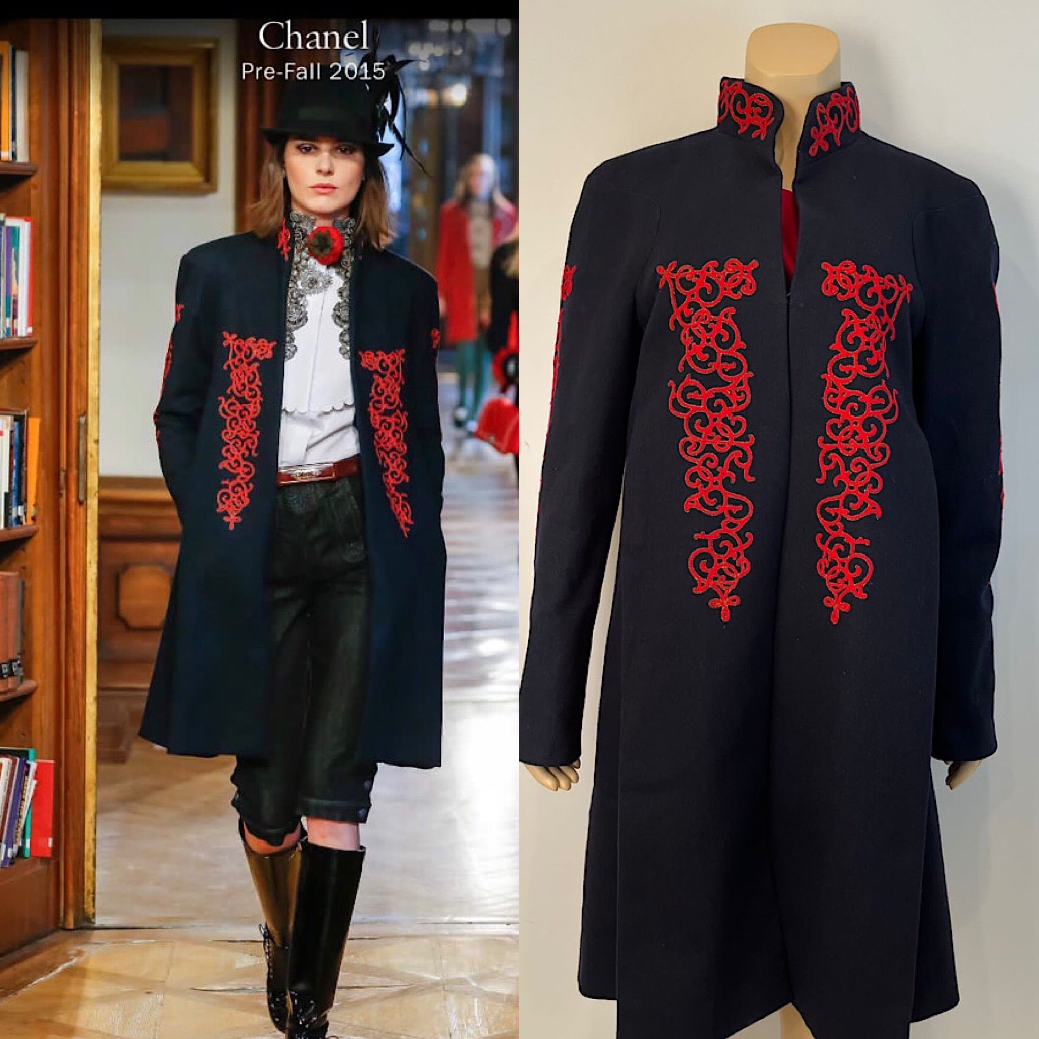 Rare Hard to Find Chanel 15A 2015 Pre-Fall Paris-Salzburg Navy Red Coat FR 40 US 4/6