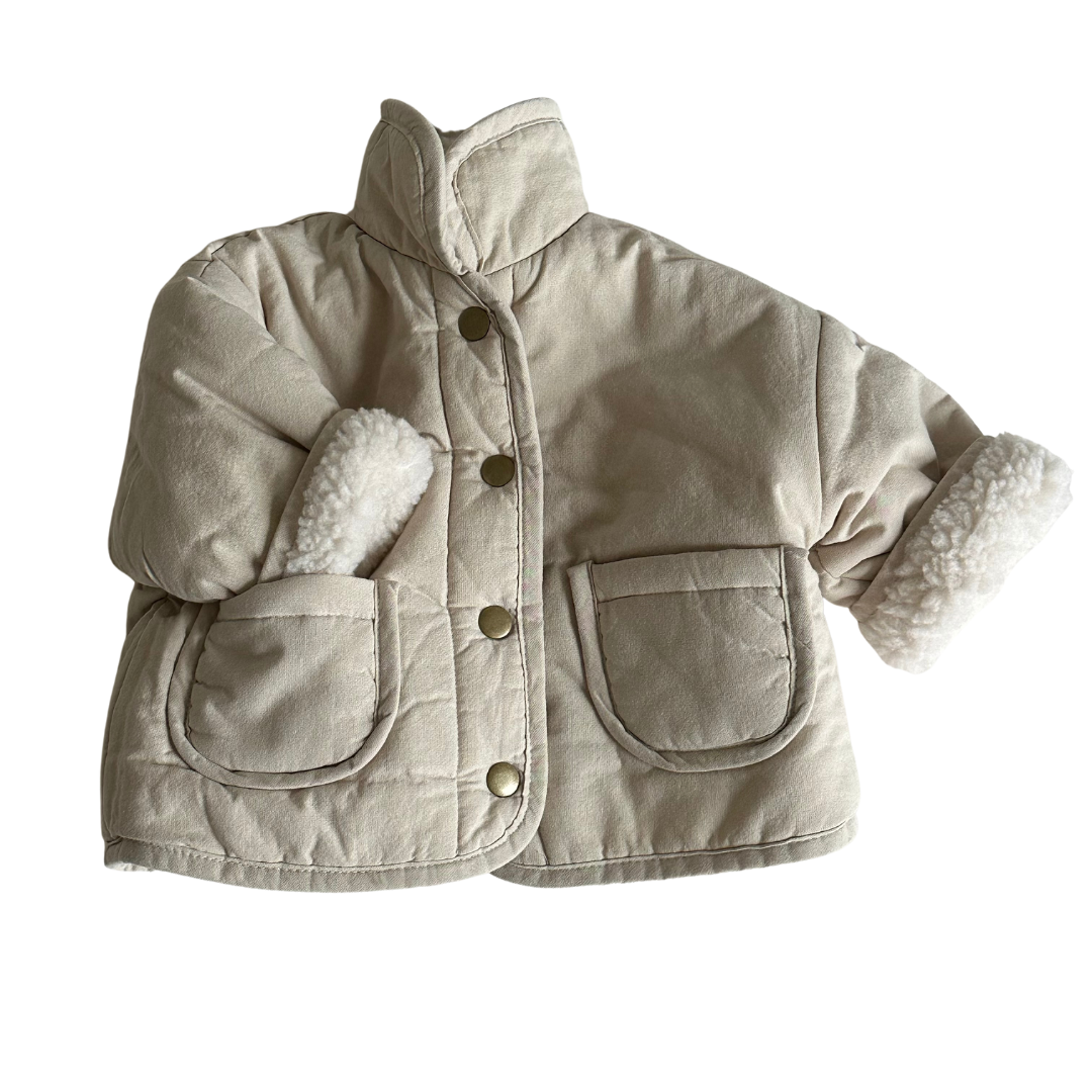 Reversible Teddy Coat - Stone