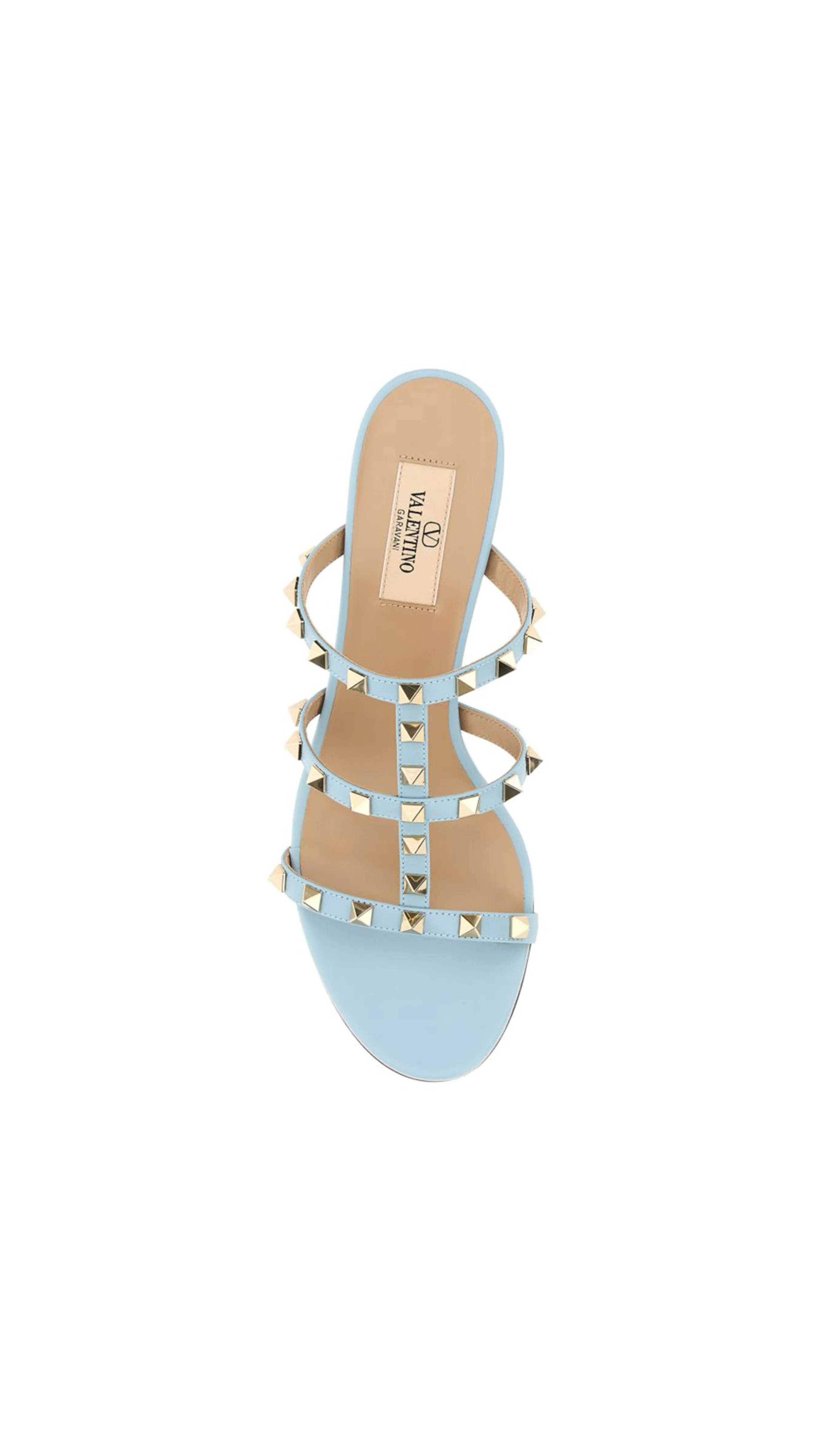 Rockstud Calfskin Leather Slide Sandal 60MM - Porcelain Blue