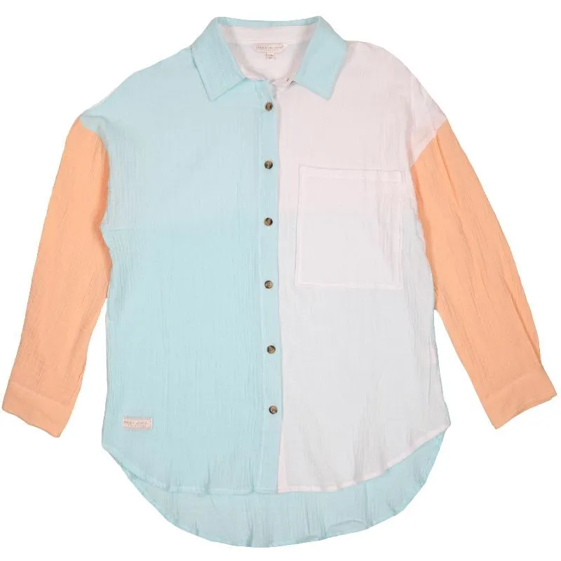 SALE Simply Southern Color Block Button Down Long Sleeve T-Shirt