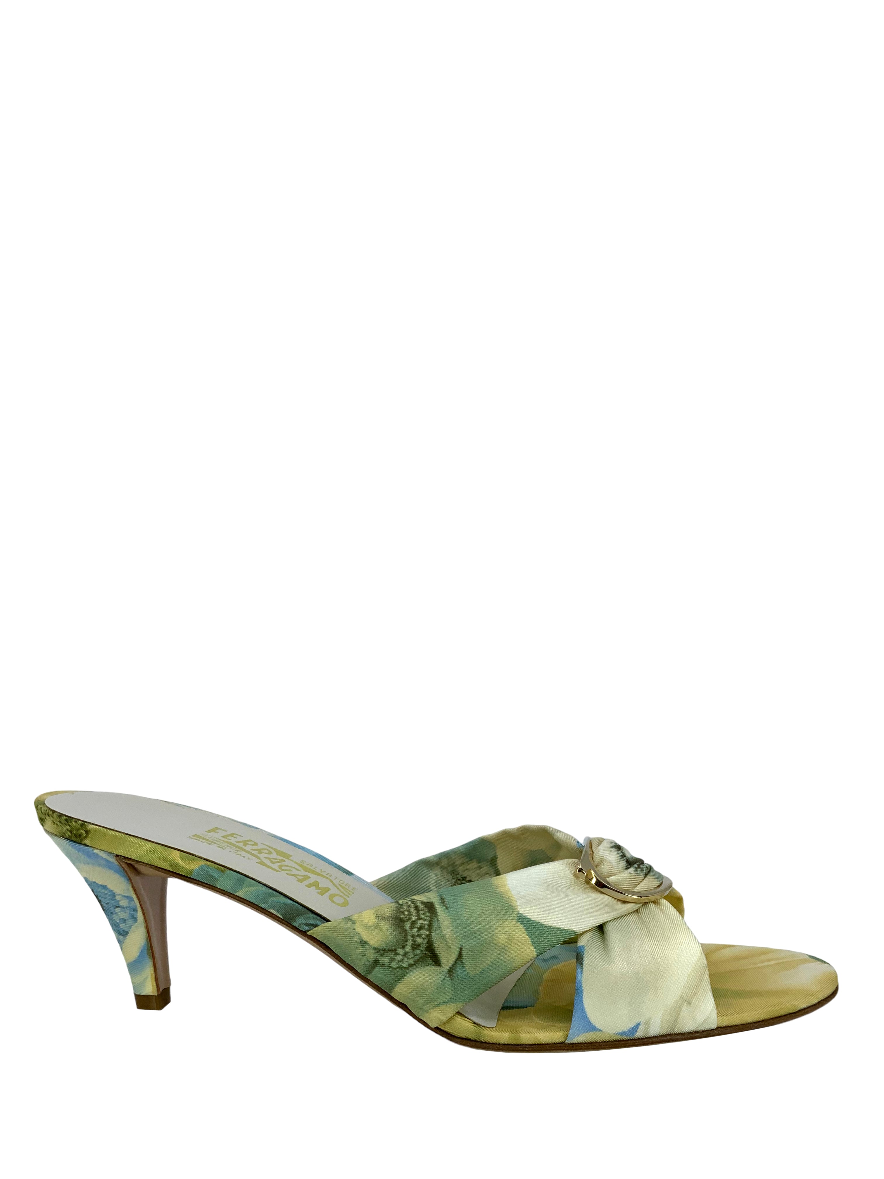 SALVATORE FERRAGAMO Floral Printed Silk Sandals Size 9.5