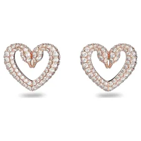 Swarovski Una Stud Earrings, Heart, Small, White, Rose-Gold Tone Plated -5628659