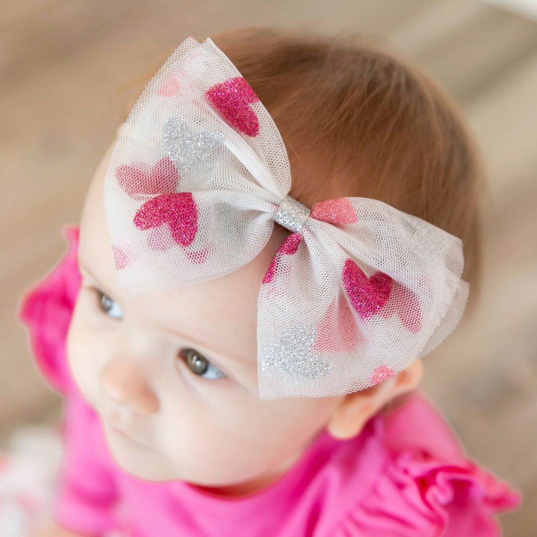 Sweet Wink Glitter Heart Valentine's Day Tulle Baby Headband