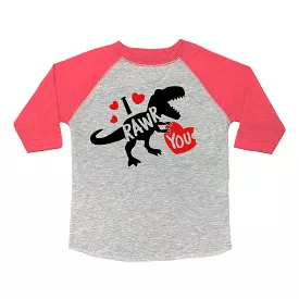 Sweet Wink I Rawr You Valentine's Day 3/4 Raglan Tee