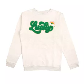 Sweet Wink Lucky Script Patch St. Patrick's Day Adult Sweatshirt - Natural