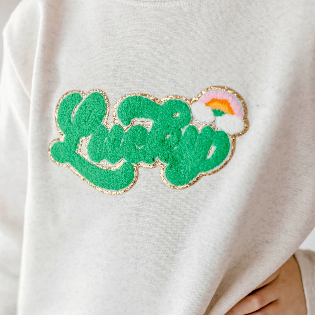 Sweet Wink Lucky Script Patch St. Patrick's Day Sweatshirt - Natural