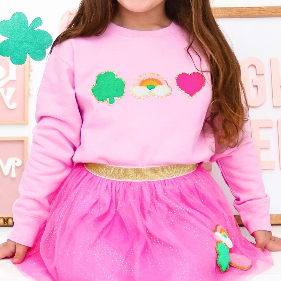 Sweet Wink Lucky Treats Patch St. Patrick's Day Sweatshirt - Pink