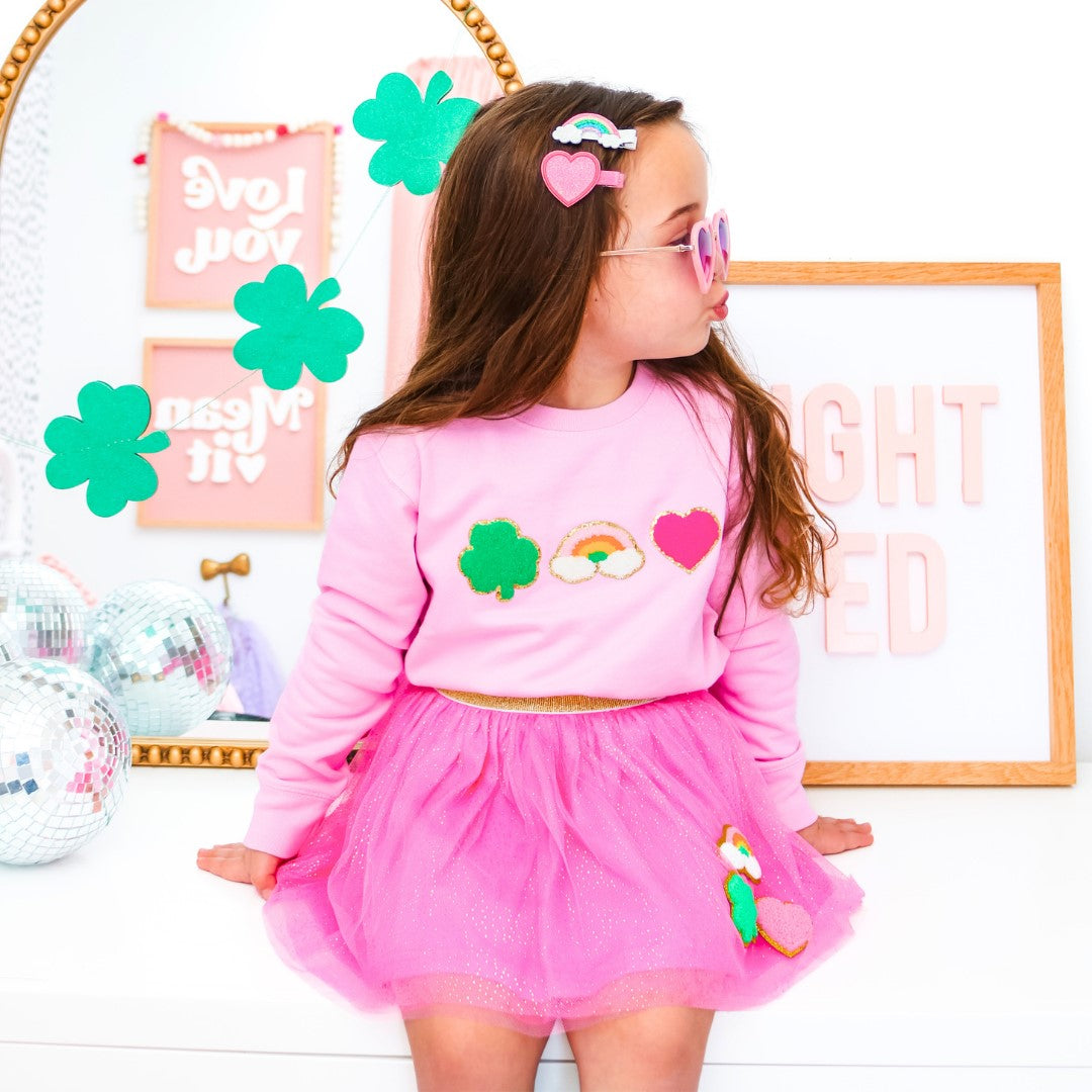 Sweet Wink Lucky Treats Patch St. Patrick's Day Sweatshirt - Pink