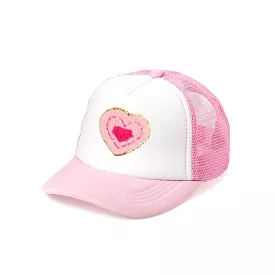 Sweet Wink Multi Heart Patch Trucker Hat - Pink/White