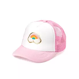 Sweet Wink Rainbow Patch Trucker Hat - Pink/White