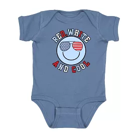 Sweet Wink Red White & Cool Patriotic Smiley S/S Bodysuit - Indigo