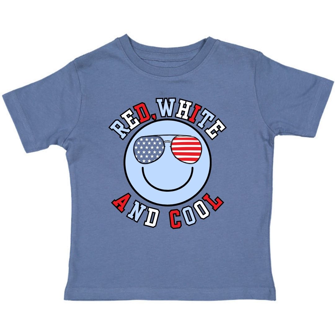 Sweet Wink Red White & Cool Patriotic Smiley S/S Tee - Indigo