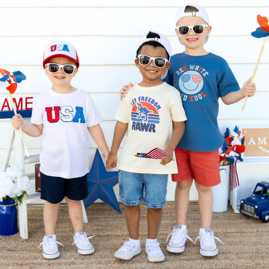 Sweet Wink Red White & Cool Patriotic Smiley S/S Tee - Indigo