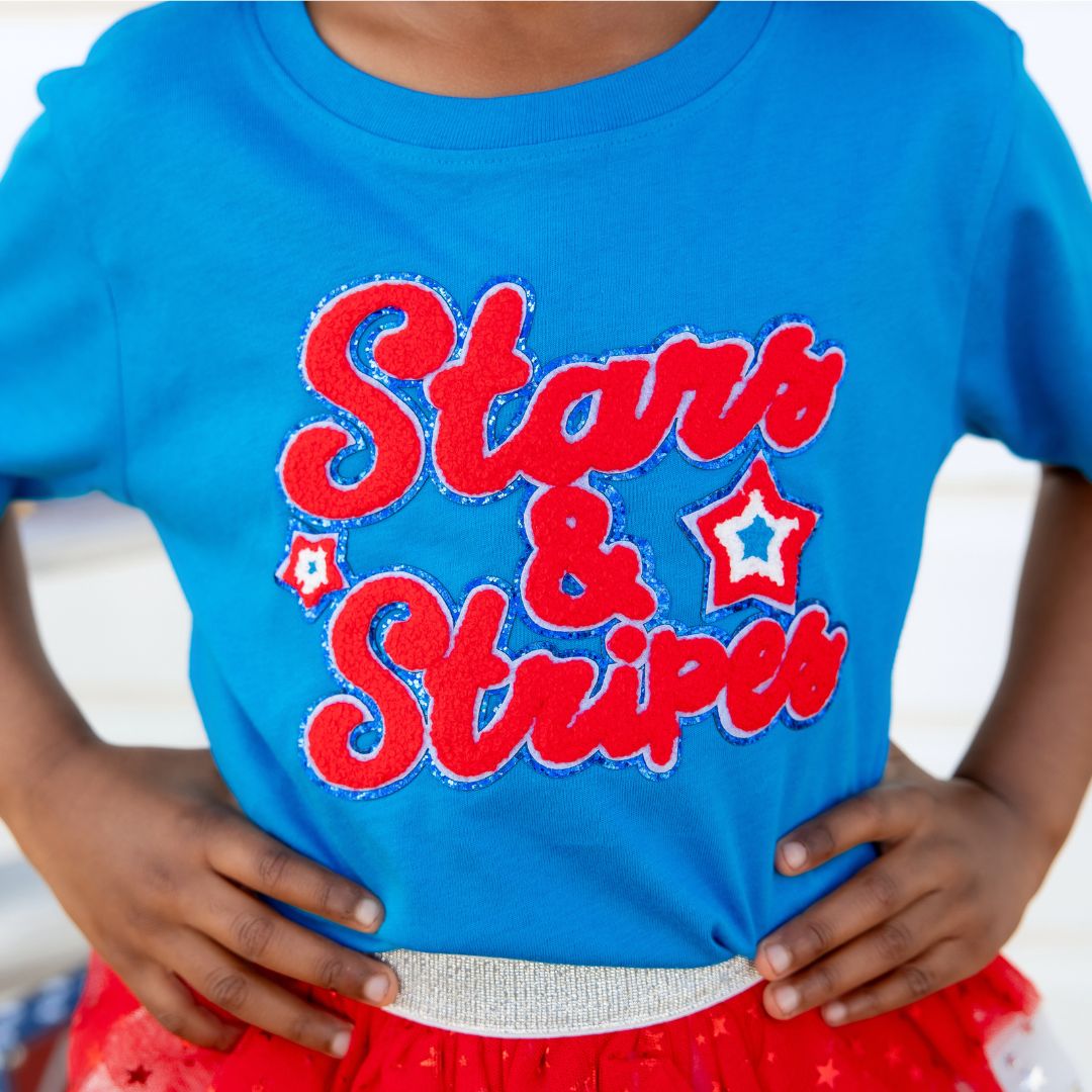 Sweet Wink Stars and Stripes Patch S/S Tee - Mid-Blue