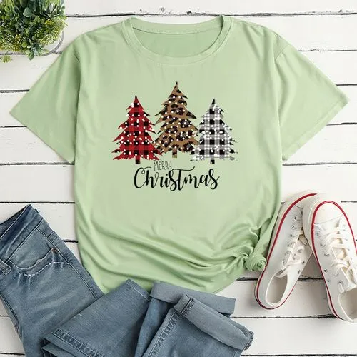 Unisex T-shirt Short Sleeve T-shirts Printing Casual Christmas Tree Plaid Leopard