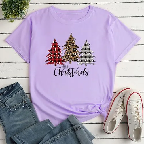 Unisex T-shirt Short Sleeve T-shirts Printing Casual Christmas Tree Plaid Leopard