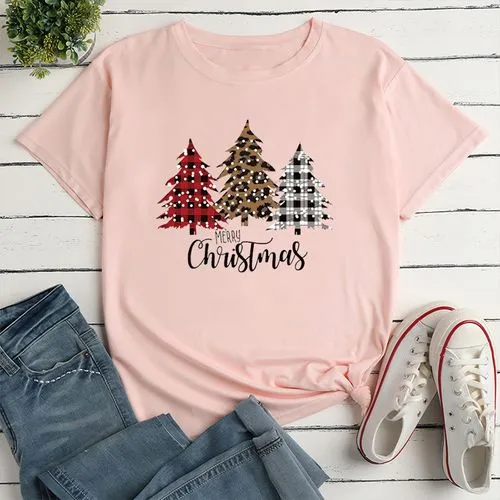 Unisex T-shirt Short Sleeve T-shirts Printing Casual Christmas Tree Plaid Leopard