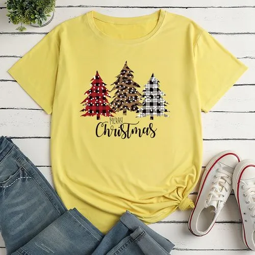 Unisex T-shirt Short Sleeve T-shirts Printing Casual Christmas Tree Plaid Leopard