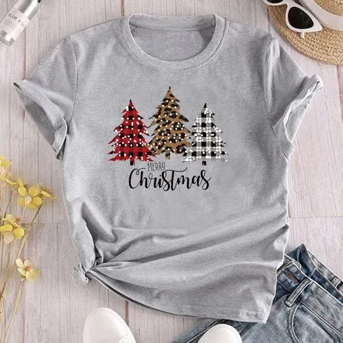 Unisex T-shirt Short Sleeve T-shirts Printing Casual Christmas Tree Plaid Leopard