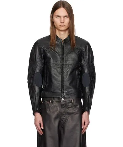 VETEMENTS Black Pro Racing Leather Jacket