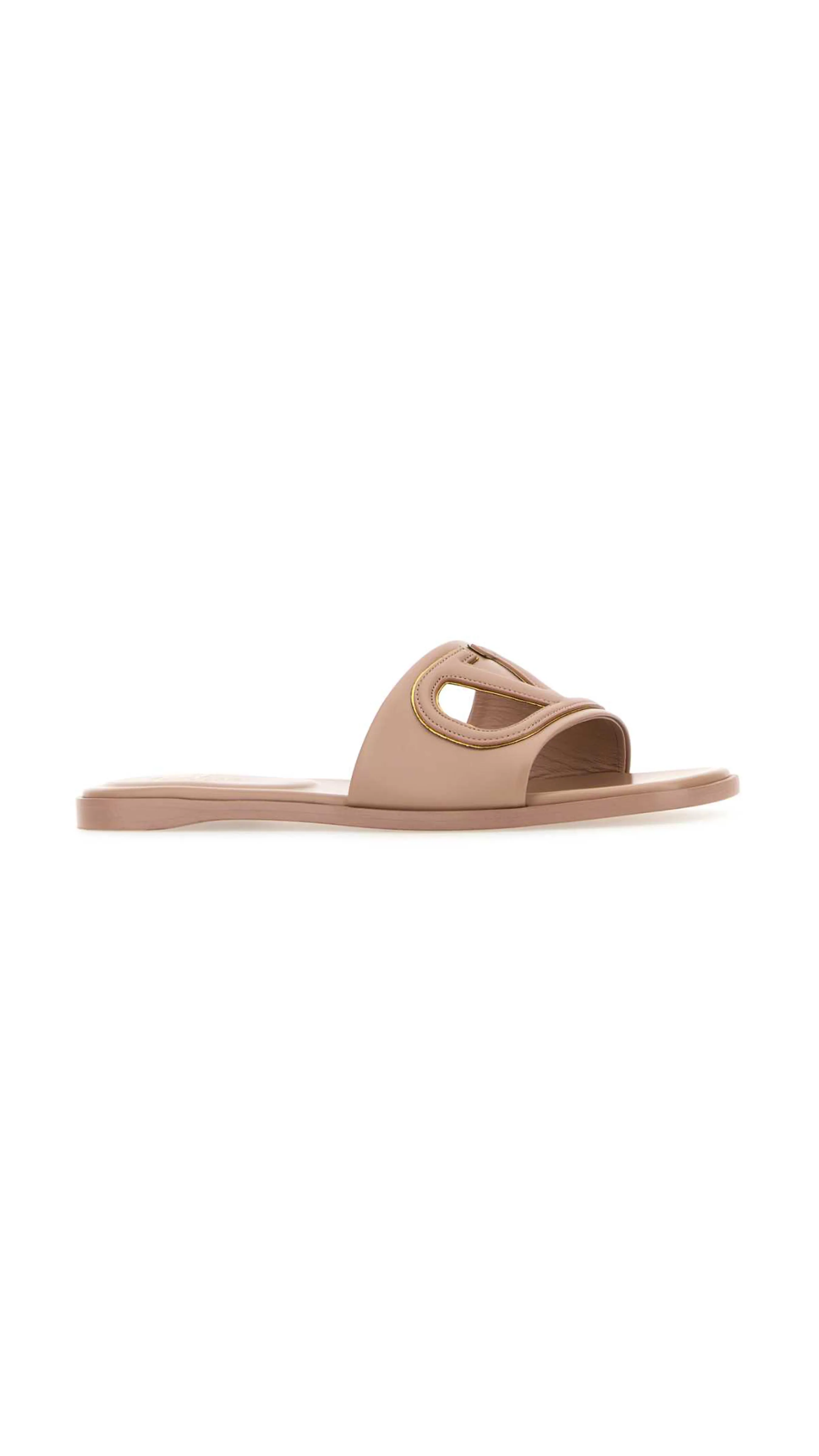 Vlogo Cut-out Nappa Leather Slide Sandal - Rose Cannelle/Antique Brass