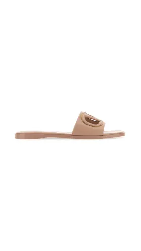 Vlogo Cut-out Nappa Leather Slide Sandal - Rose Cannelle/Antique Brass