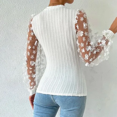 Women's Chiffon Shirt Long Sleeve T-Shirts Printing Elegant Streetwear Flower