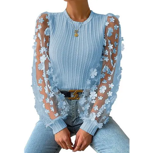 Women's Chiffon Shirt Long Sleeve T-Shirts Printing Elegant Streetwear Flower