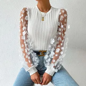 Women's Chiffon Shirt Long Sleeve T-Shirts Printing Elegant Streetwear Flower