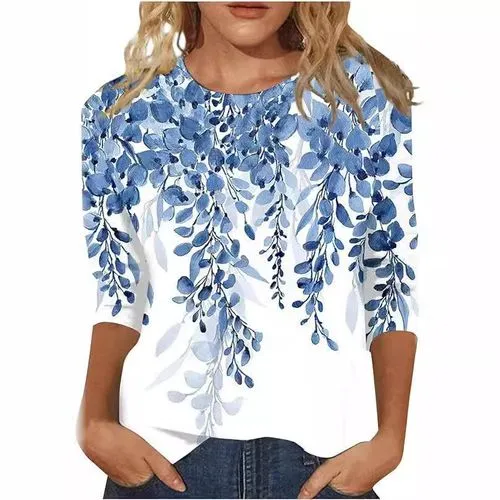 Women's T-shirt 3/4 Length Sleeve T-Shirts Casual Plant