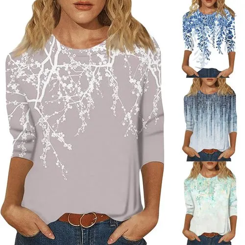 Women's T-shirt 3/4 Length Sleeve T-Shirts Casual Plant