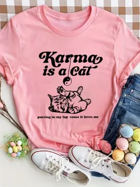 Women's T-shirt Short Sleeve T-Shirts Casual Letter Cat