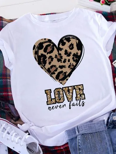 Women's T-shirt Short Sleeve T-shirts Casual Letter Heart Shape Leopard