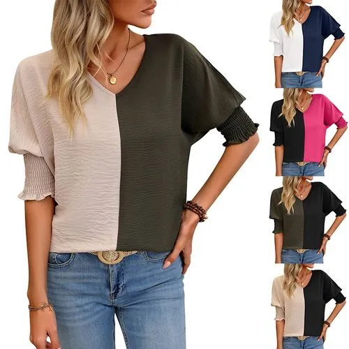 Women's T-shirt Short Sleeve T-Shirts Contrast Binding Streetwear Color Block