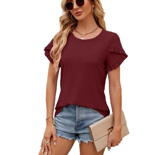 Women's T-shirt Short Sleeve T-Shirts Patchwork Streetwear Solid Color