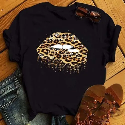 Women's T-shirt Short Sleeve T-shirts Printing Fashion Mouth Hand