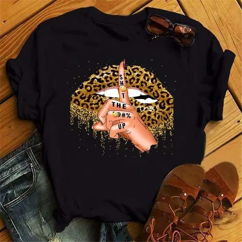 Women's T-shirt Short Sleeve T-shirts Printing Fashion Mouth Hand