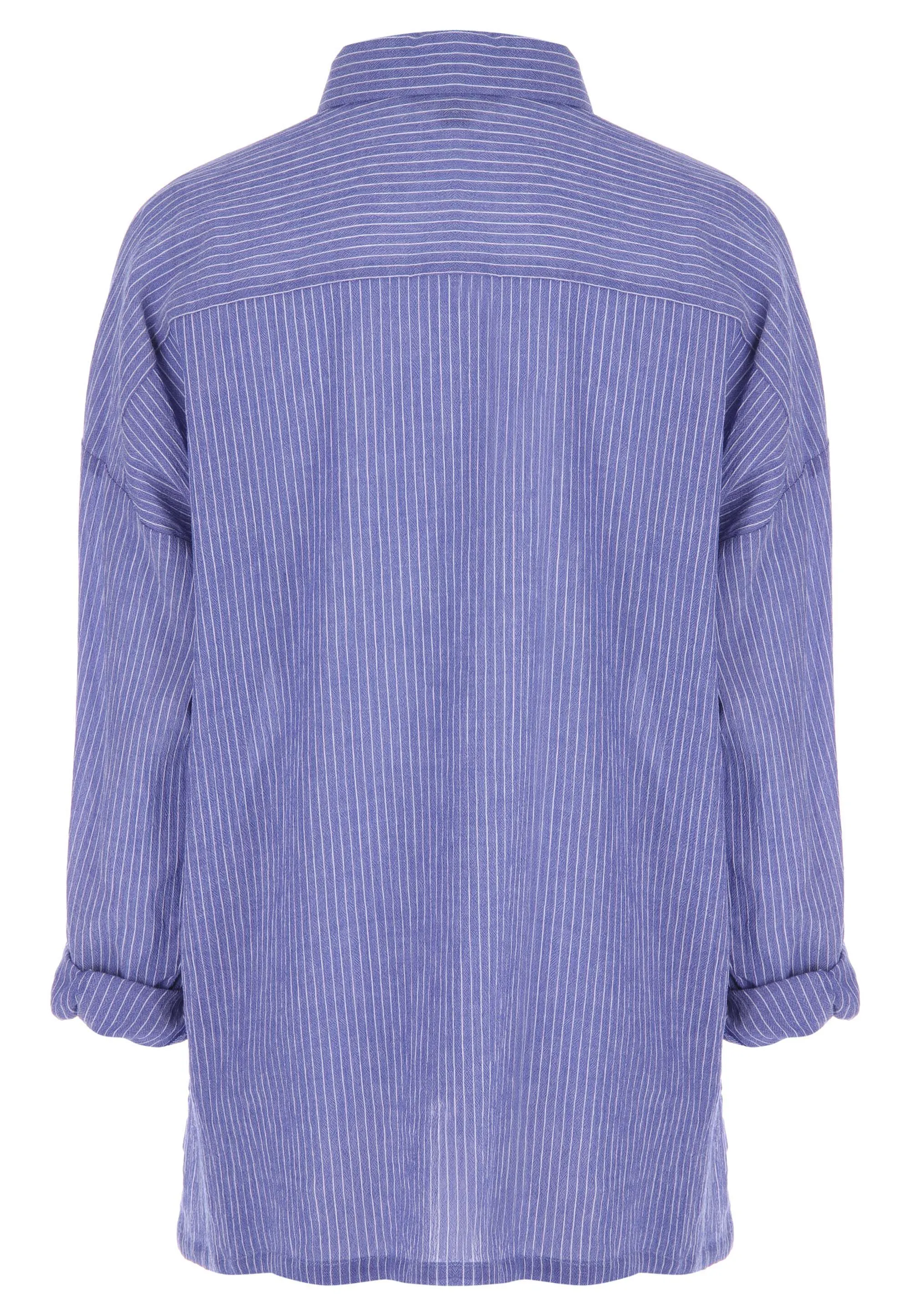 Womens Blue & White Stripe Long Sleeve Shirt